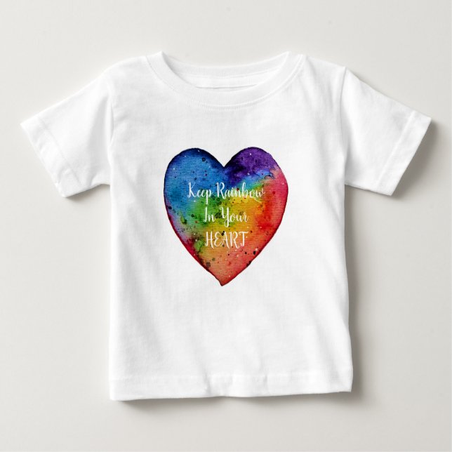 Camiseta De Bebé Corazón de arcoiris cúrcuma acuarela (Anverso)