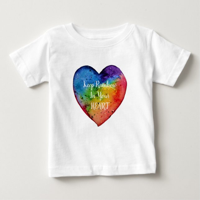 Camiseta De Bebé Corazón de arcoíris en acuarela lindo (Anverso)