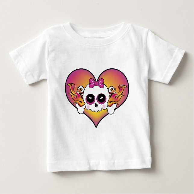 Camiseta De Bebé Corazón de calavera suave (Anverso)