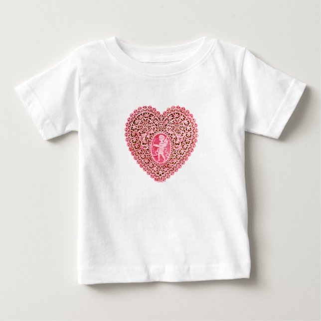 Camiseta De Bebé CORAZÓN DE ENCAGE DE CUPIDO, Rosa Rojo (Anverso)