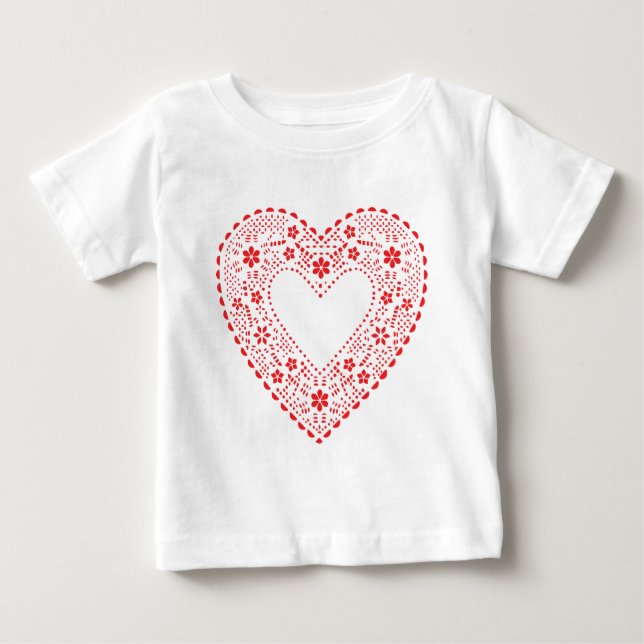 Camiseta De Bebé Corazón de encaje rojo (Anverso)