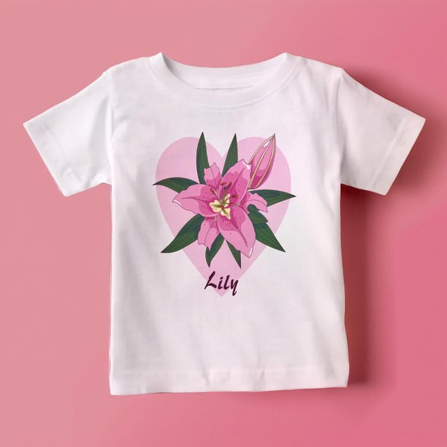 Camiseta De Bebé Corazón de lirio rosa (Pink Lily Heart Baby T-Shirt)