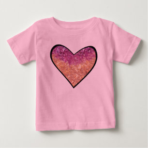 Camiseta De Bebé Corazón de purpurina falsa rosa y dorado