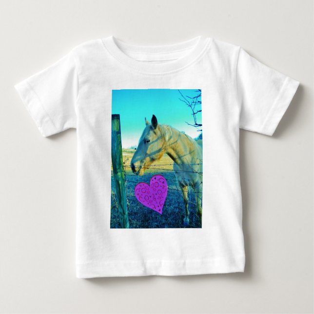 Camiseta De Bebé Corazón rosa y caballo amarillo (Anverso)