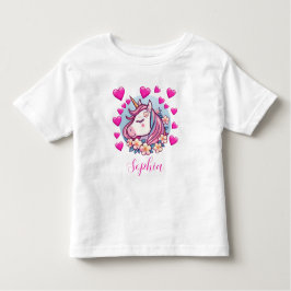 Camiseta De Bebé Corazón y flores rosas, unicornio corto, nombre pe
