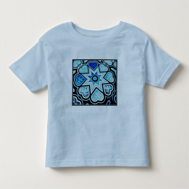 Camiseta De Bebé Corazones azules eléctricos y estrellas niño peque (Anverso)