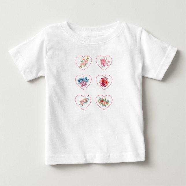 Camiseta De Bebé Corazones con flores (Anverso)