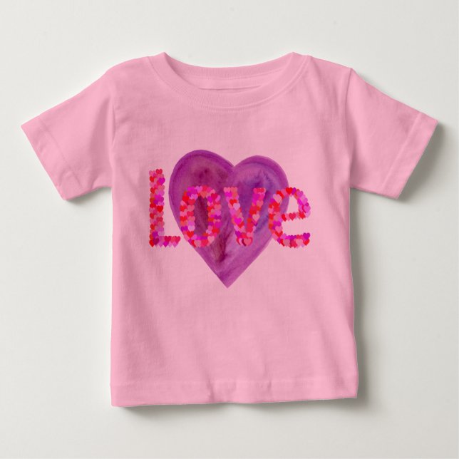 Camiseta De Bebé Corazones de amor rosados y morados (Anverso)
