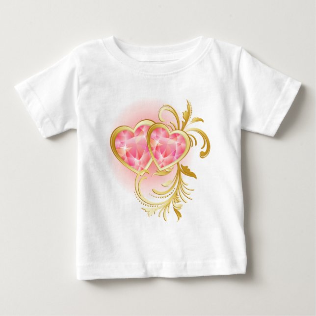 Camiseta De Bebé Corazones de joyas rosadas (Anverso)