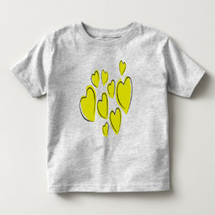 Camiseta De Bebé Corazones Lindos Dibujados a Mano Amarillo Intenso