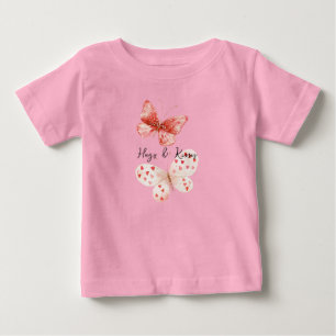 Camiseta De Bebé Corazones Mariposas Rosadas Rojas Crema