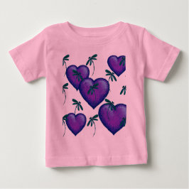 Camiseta De Bebé Corazones morados y libélulas