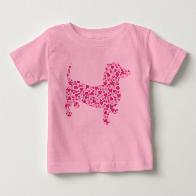 Camiseta De Bebé Corazones rosados Dachshund (Anverso)