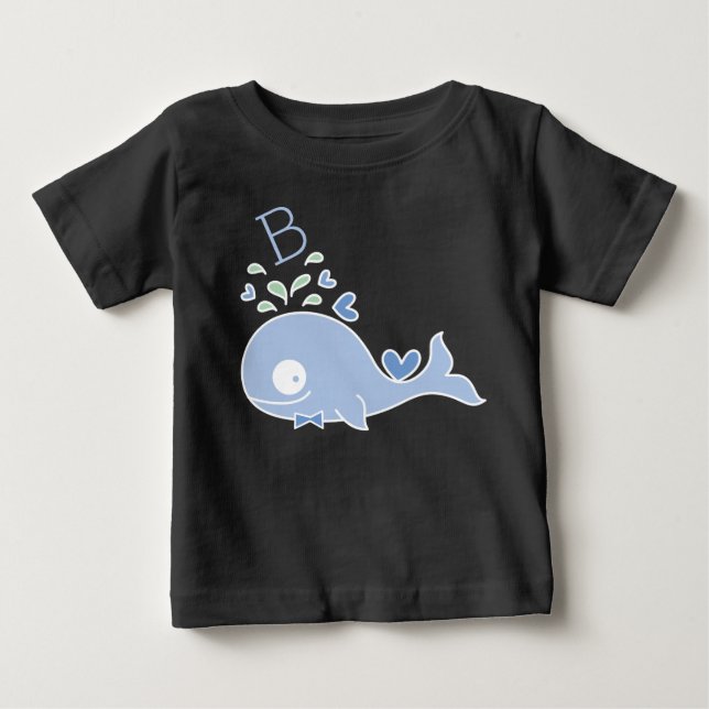Camiseta De Bebé Corbata de ballena azul caprichoso monograma niño (Anverso)