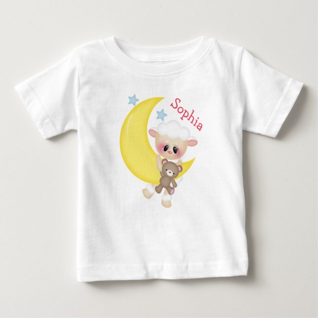 Camiseta De Bebé Corderito lindo en luna creciente con monograma (Anverso)