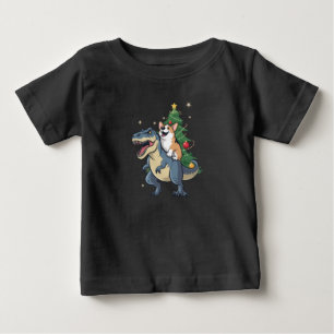 Camiseta De Bebé Corgi Navidad Dinosaurio Árbol Rex Fiesta de Navid