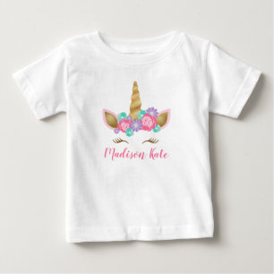 Camiseta De Bebé Corona floral cuta unicornio enfrenta primer cumpl