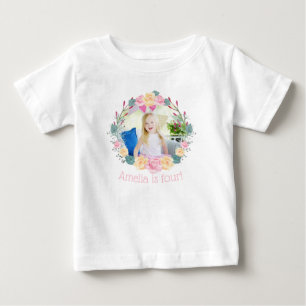 Camiseta De Bebé Corona floral unicornio Cumpleaños Personalizado F