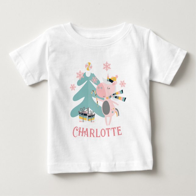 Camiseta De Bebé Corte Boho Navidad Unicornio con nombre (Anverso)