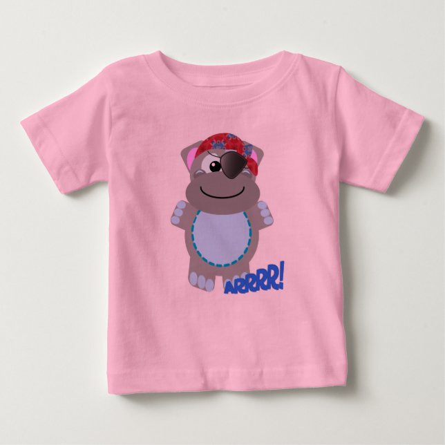 Camiseta De Bebé Corte Goofkins pirata hipopótamo (Anverso)