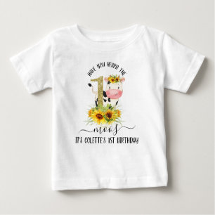 Camiseta De Bebé Cow Purpurina de oro girasoles primer cumpleaños 