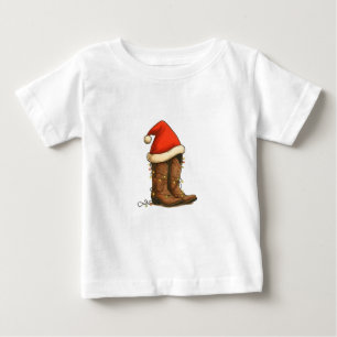 Camiseta De Bebé Cowboy Boots Navidades del oeste de Santa Hat