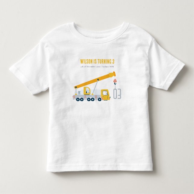 Camiseta De Bebé Crane Cruck Vehículo de Construcción Niños Cumplea (Anverso)