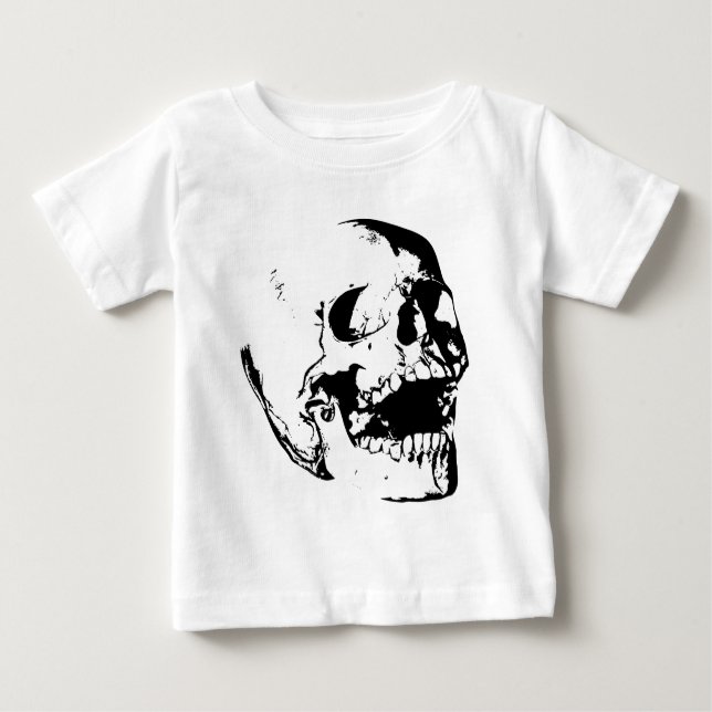 Camiseta De Bebé Cráneo Blanco Negro (Anverso)