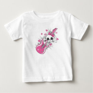 Camiseta De Bebé Cráneo Bonito con Guitarra Rosa