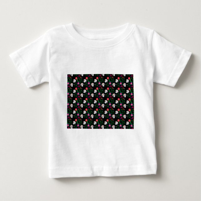 Camiseta De Bebé cráneo de azúcar negro (Anverso)