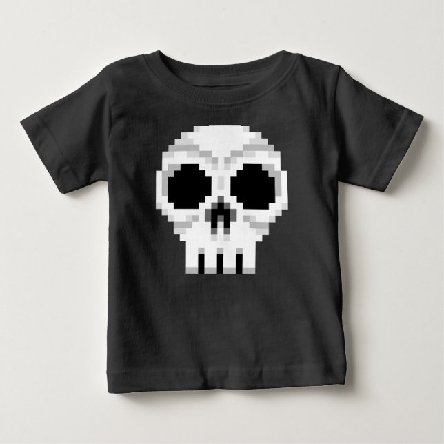 Camiseta De Bebé Cráneo de la muerte de Videojuego - Arte Pixel (Anverso)