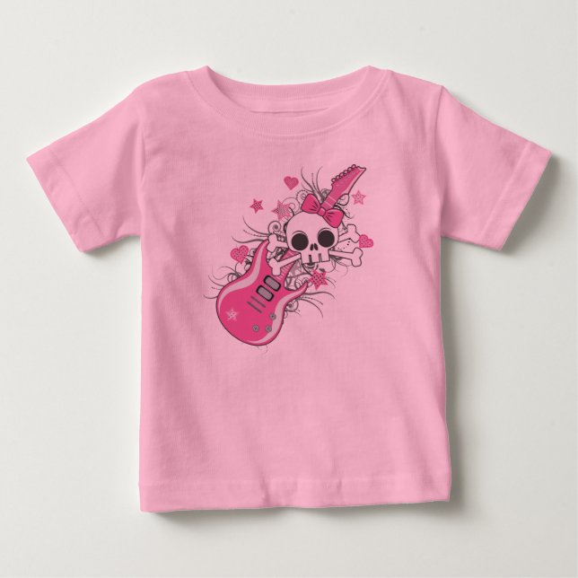 Camiseta De Bebé Cráneo lindo con guitarra rosa (Anverso)