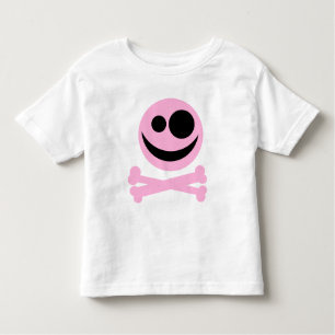 Camiseta De Bebé Cráneo y bandera pirata. Rosa y negro
