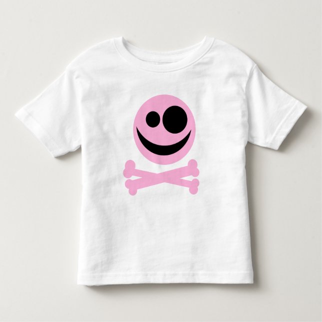 Camiseta De Bebé Cráneo y bandera pirata. Rosa y negro (Anverso)