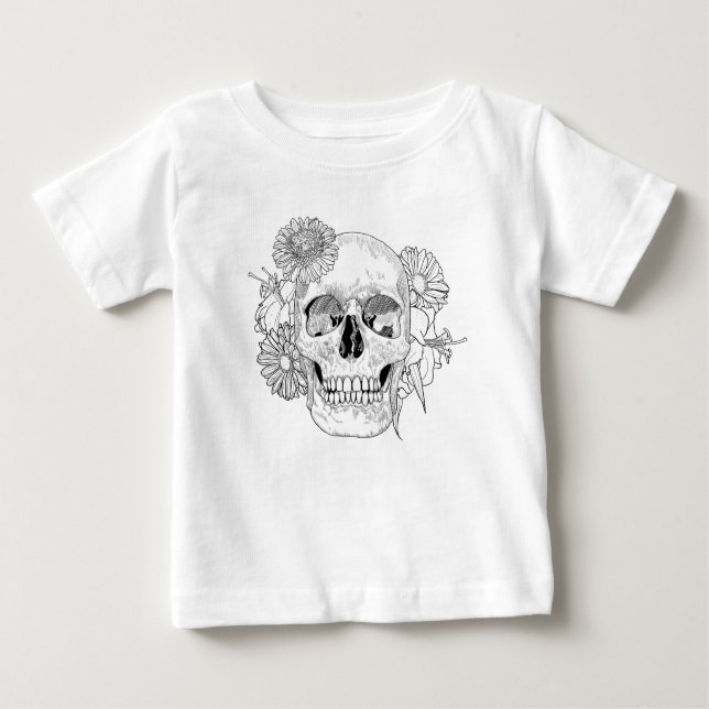 Camiseta De Bebé Cráneo y flores inspirados (Anverso)
