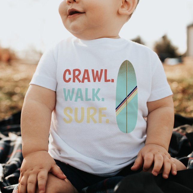 Camiseta De Bebé Crawk Walk Surf Retro Vintage Blue Surfboard (Subido por el creador)