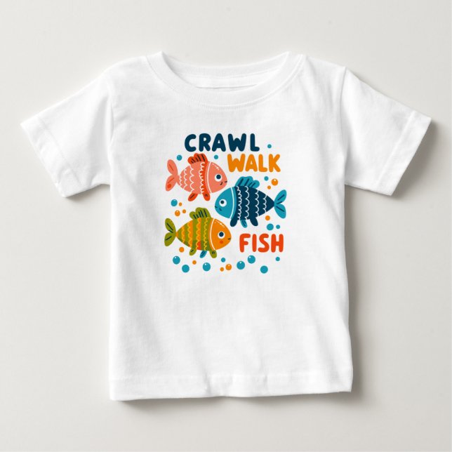 Camiseta De Bebé Crawl Walk Fish | Hitos acuáticos de pesca (Anverso)