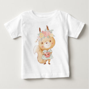 Camiseta De Bebé Crea tu propia ardilla con flores