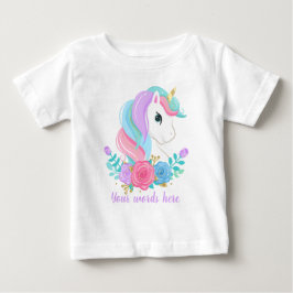 Camiseta De Bebé Crea tu propia cabeza y flores de unicornio
