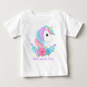 Camiseta De Bebé Crea tu propia cabeza y flores de unicornio
