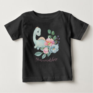 Camiseta De Bebé Crea tu propio Chica Dinosaurio y Rosas