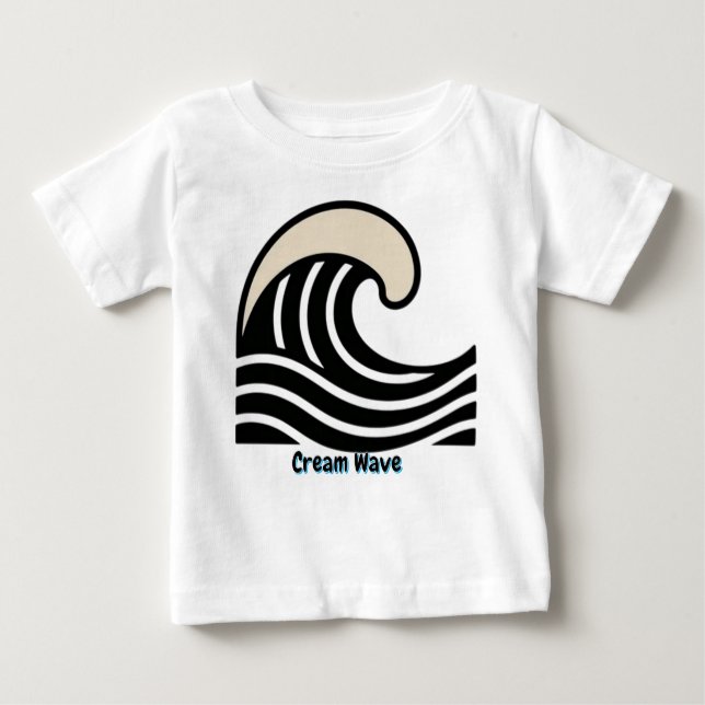 Camiseta De Bebé Cream Wave Crest on Black – Minimal Ocean Line Art (Anverso)