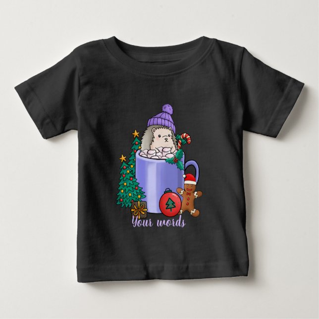 Camiseta De Bebé Crear sus propios Navidades Hedgehog Hot Cocoa (Anverso)