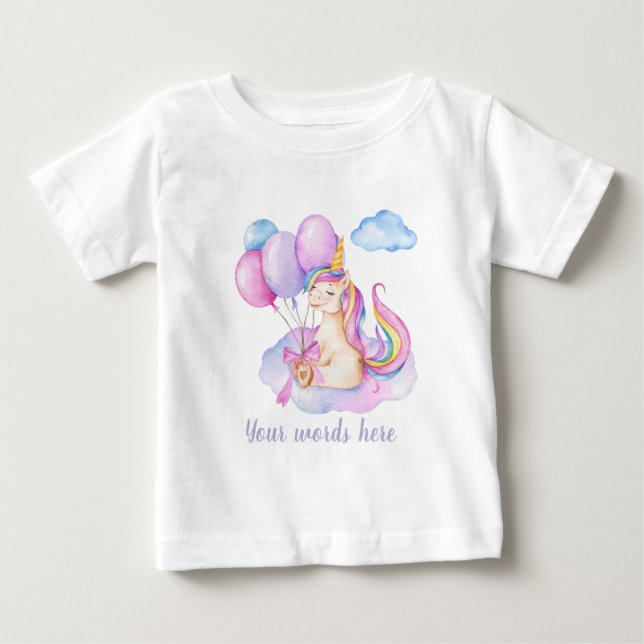 Camiseta De Bebé Crear tu propio cumpleaños unicornio flotante (Anverso)