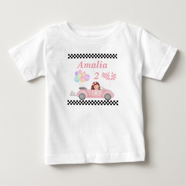 Camiseta De Bebé Crecer dos Chicas de autos de carreras rápido rosa (Anverso)