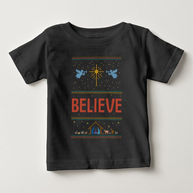 Camiseta De Bebé CREE QUE Navidades feos adoran la natividad cristi (Anverso)
