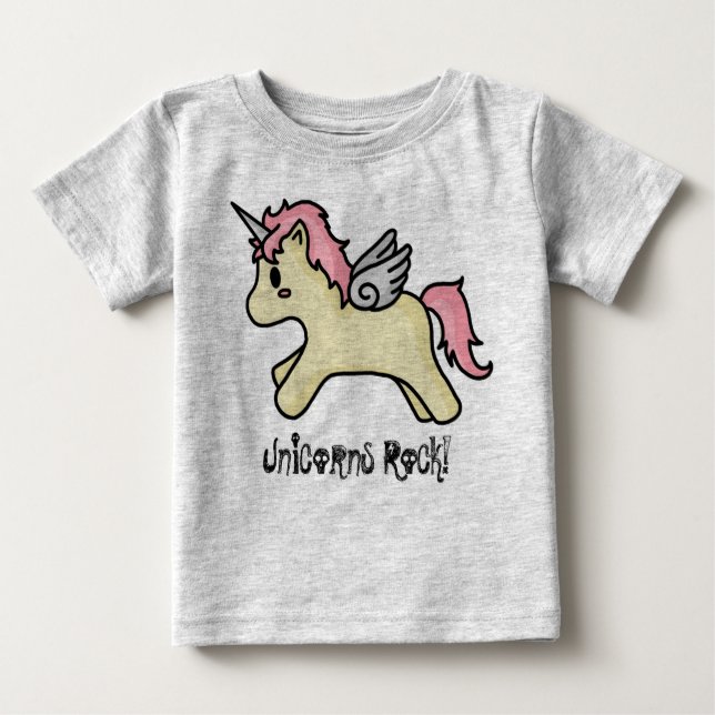 Camiseta De Bebé Creeper de niños de rock [rosado] de Unicornios (Anverso)