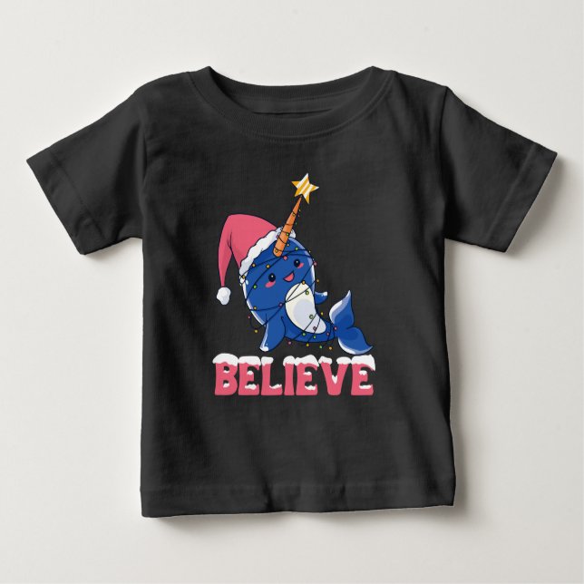 Camiseta De Bebé Creer que los Navidades de Narwhal niegan luces de (Anverso)