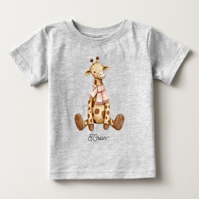 Camiseta De Bebé Cría de jirafa adorable con bufanda (Anverso)