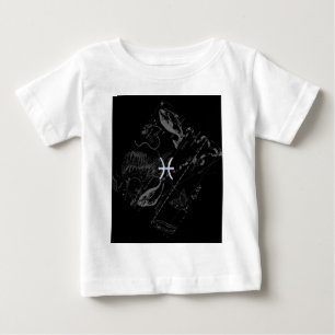 Camiseta De Bebé Cromo como Pisces Zodiac Rótulo en Hevelio Negro